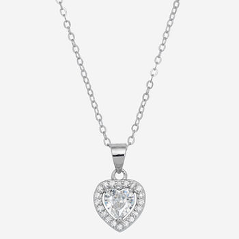 Silver Treasures Light Up Box Cubic Zirconia Sterling Silver 18 Inch Box Heart Pendant Necklace