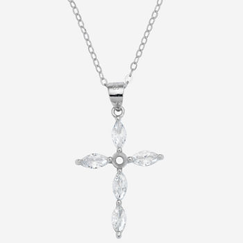 Silver Treasures Light Up Box Cubic Zirconia Sterling Silver 18 Inch Box Cross Pendant Necklace