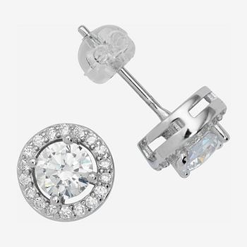 Silver Treasures Light Up Box Cubic Zirconia Sterling Silver 1.5mm Round Stud Earrings