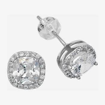 Silver Treasures Light Up Box Cubic Zirconia Sterling Silver 1.5mm Round Stud Earrings