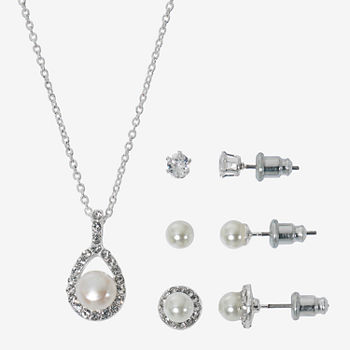 Sparkle Allure Light Up Box 4-pc. Simulated Pearl Pure Silver Over Brass Pear Jewelry Set