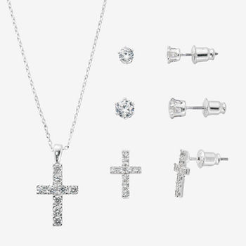 Sparkle Allure Light Up Box 4-pc. Cubic Zirconia Pure Silver Over Brass Cross Jewelry Set
