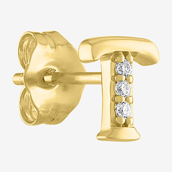 Diamond Addiction Initial "T" Diamond Accent Lab Grown White Diamond 10K Gold Single Earrings