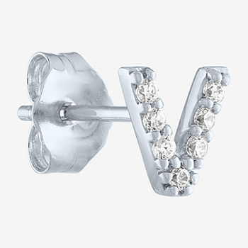 Diamond Addiction Initial "V" Diamond Accent Lab Grown White Diamond Sterling Silver Single Earrings