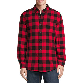 St. John's Bay Seated Mens Long Sleeve Adaptive Classic Fit Flannel Shirt