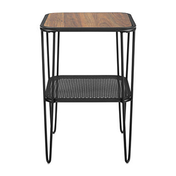 Modern Wood-Top Metal Shelf Side Table