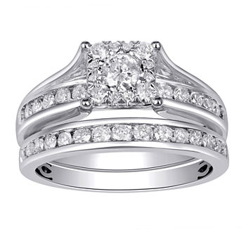 Womens 1 CT. T.W. Genuine White Diamond 14K White Gold Engagement Ring