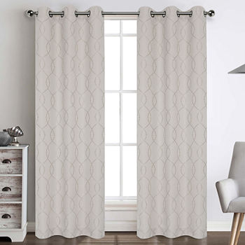 Regal Home Lora Embroidered Light-Filtering Grommet Top Set of 2 Curtain Panel