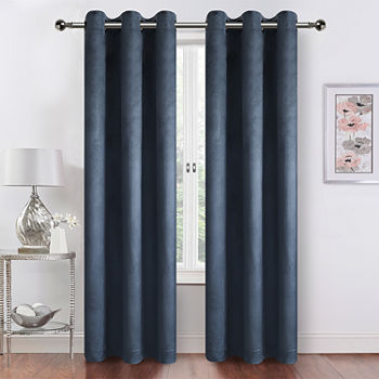 Regal Home Finley Velvet Embellished Light-Filtering Grommet Top Set of 2 Curtain Panel