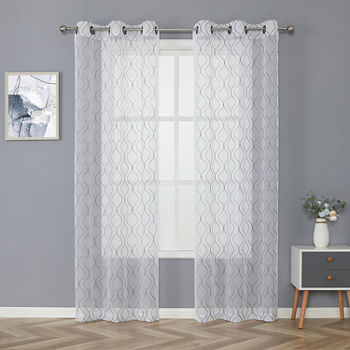 Regal Home Cairo Embroidered Sheer Grommet Top Set of 2 Curtain Panel