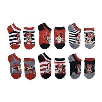 Little & Big Girls 6 Pair Minnie Mouse Multi-Pack No Show Socks