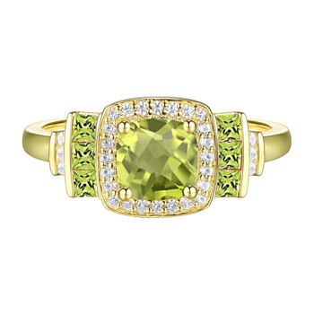 Womens Genuine Green Peridot 14K Gold Over Silver Cocktail Ring