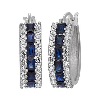 Lab-Created Blue Sapphire & White Sapphire Sterling Silver Earrings