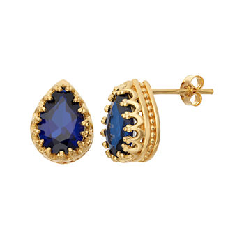 Lab-Created Blue Sapphire 14K Gold Over Silver Earrings
