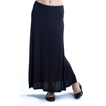 24/7 Comfort Apparel Solid Womens Elastic Waist Maxi Skirt