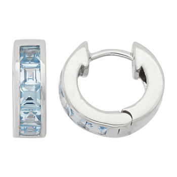 Lab Created Blue Aquamarine Sterling Silver 12mm Hoop Earrings