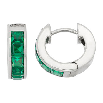 Lab Created Green Emerald Sterling Silver 12mm Hoop Earrings