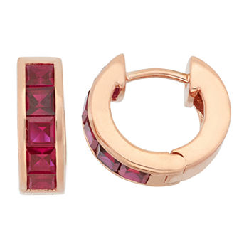 Lab Created Red Ruby 14K Gold Over Silver 12mm Hoop Earrings