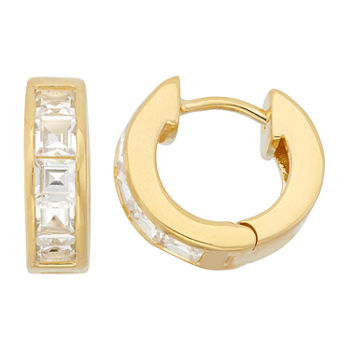 Lab Created White Sapphire 14K Gold Over Silver 12mm Hoop Earrings