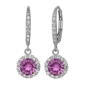 Lab Created Pink Sapphire Sterling Silver Drop Earrings