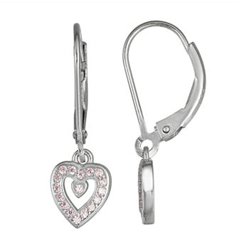 Lab Created White Cubic Zirconia Sterling Silver Heart Drop Earrings