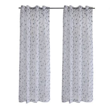 Two Tone Leaf Sheer Grommet Top Outdoor Curtain Panel