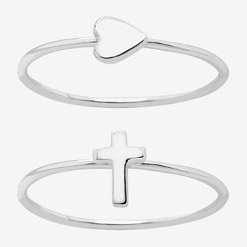 Itsy Bitsy Made With Recycled Sterling Silver 2-pc. Heart Cross Ring Sets