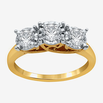 Womens 1 CT. T.W. Lab Grown White Diamond 10K Gold Round 3-Stone Engagement Ring