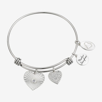 Footnotes Mother & Daughter Pure Silver Over Brass Stainless Steel Heart Bangle Bracelet