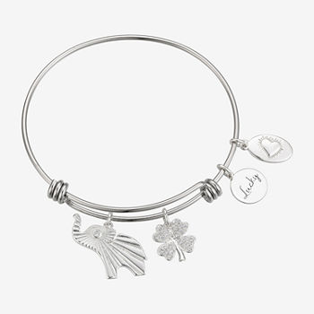 Footnotes Lucky Elephant Pure Silver Over Brass Stainless Steel Bangle Bracelet