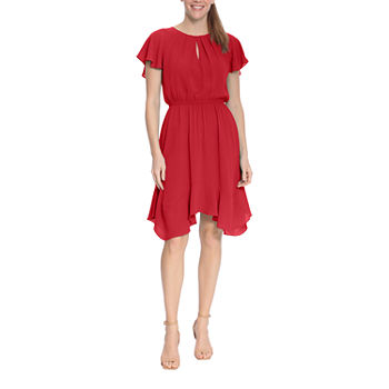 London Times Short Sleeve Fit + Flare Dress