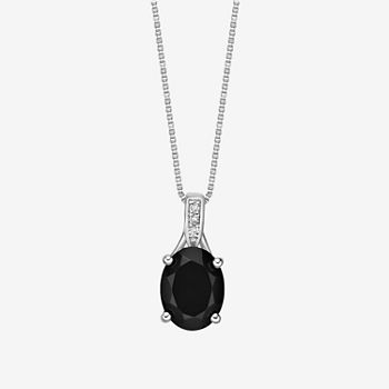 Womens Diamond Accent Genuine Black Onyx Sterling Silver Pendant Necklace