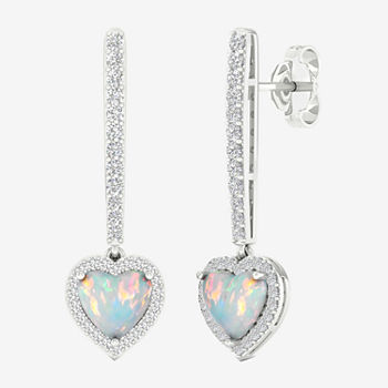 Lab Created Multi Color Opal Sterling Silver Heart Drop Earrings