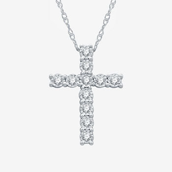 LIMITED TIME SPECIAL! Womens 1/10 CT. T.W. Genuine Diamond Sterling Silver Cross Pendant Necklace