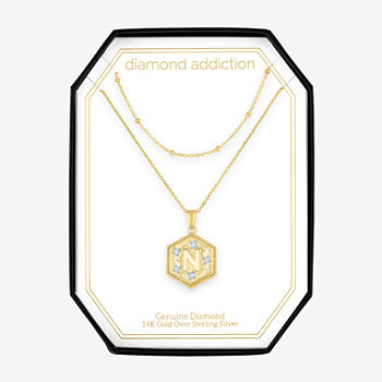 Diamond Addiction Intial "N" Womens 2-pc. Diamond Accent Genuine White Diamond 14K Gold Over Silver Pendant Necklace Set