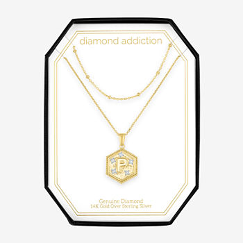 Diamond Addiction Intial "P" Womens 2-pc. Diamond Accent Genuine White Diamond 14K Gold Over Silver Pendant Necklace Set