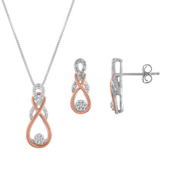 Diamond Blossom Womens 2-pc. 1/10 CT. T.W. Diamond Sterling Silver & 14K Rose Gold over Silver Jewelry Set
