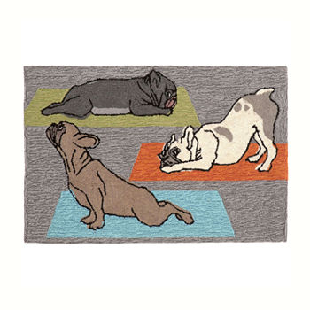 Liora Manne Frontporch Yoga Dogs Hand Tufted Washable Indoor Outdoor Rectangular Accent Rug