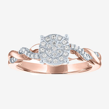Promise My Love Womens 1/10 CT. T.W. Genuine White Diamond 14K Rose Gold Over Silver Promise Ring