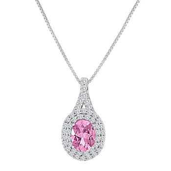 Lab Created Pink & White Sapphire Sterling Silver Pendant Necklace