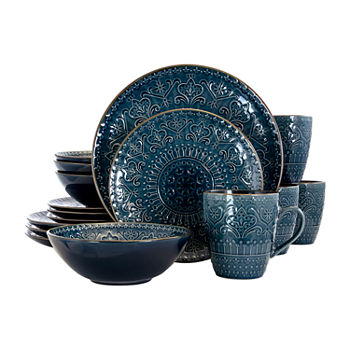 Elama Deep Sea Mozaic 16-pc. Stoneware Dinnerware Set
