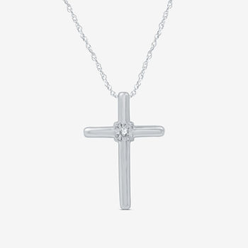 Limited Time Special! Womens Genuine Diamond Accent  Sterling Silver Cross Pendant Necklace