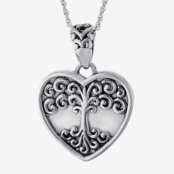 Bali Inspired Womens White Mother Of Pearl Sterling Silver Heart Pendant Necklace