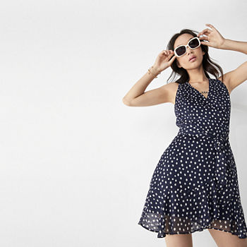 by&by Juniors Sleeveless Dots Fit + Flare Dress