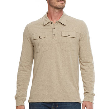mutual weave Mens Regular Fit Long Sleeve Pocket Polo Shirt
