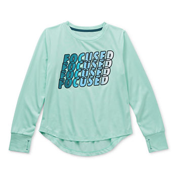 Xersion Little & Big Girls Round Neck Long Sleeve Graphic T-Shirt