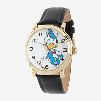 Disney Collection Mickey and Friends Mens Black Leather Strap Watch W002332
