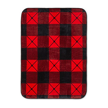 Micro Flannel Buffalo Check Red Hi Pile Midweight Throw