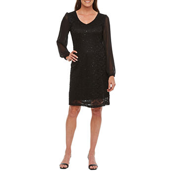 Connected Apparel Long Sleeve Sequin Sheath Dress