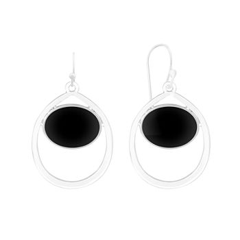 Liz Claiborne® Black Silver-Tone Drop Earrings